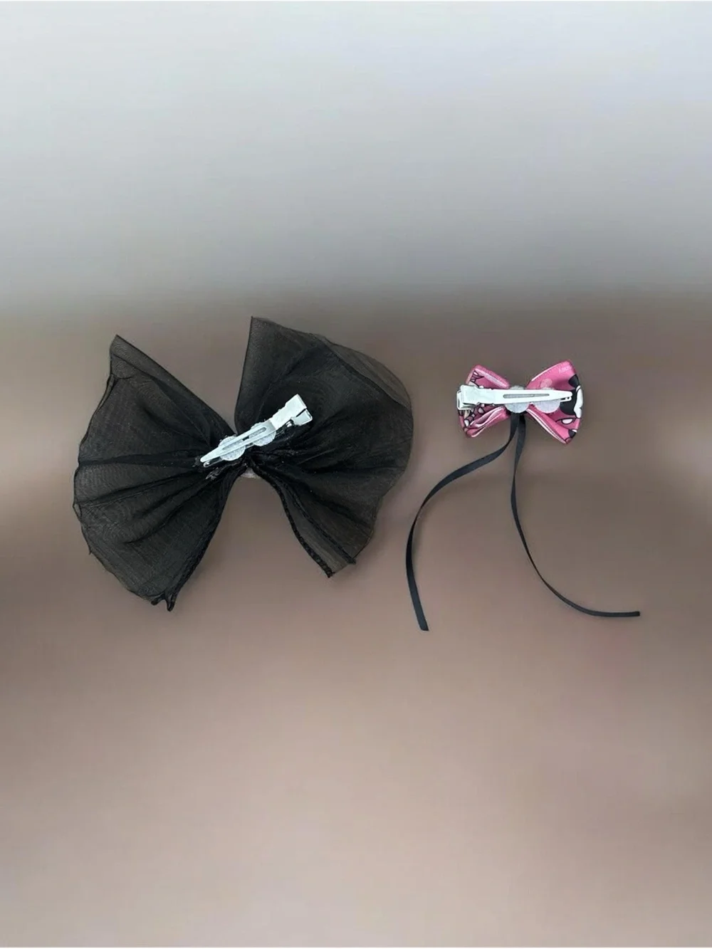 Black Organza Hair Bow with Pink Floral Accent - Kids Hair Accessory
